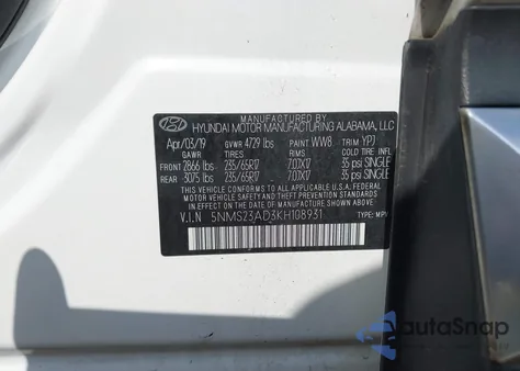 2019 Hyundai Santa Fe Se из США, поврежденный, VIN 5NMS23AD3KH108931